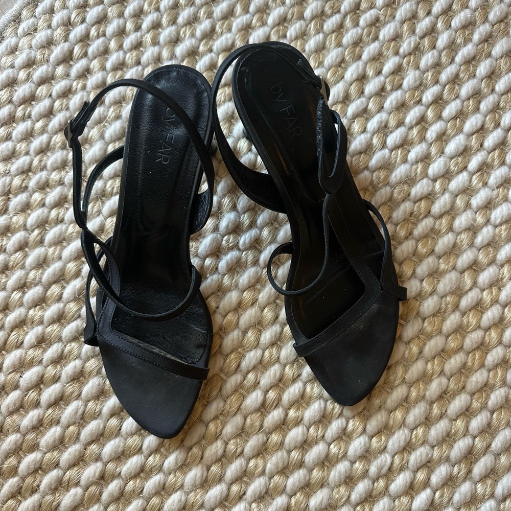 BY FAR Black Heeled Sandals with Strappy Design